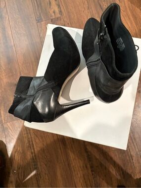 Women's Black Suede & Leather Stiletto Ankle Booties